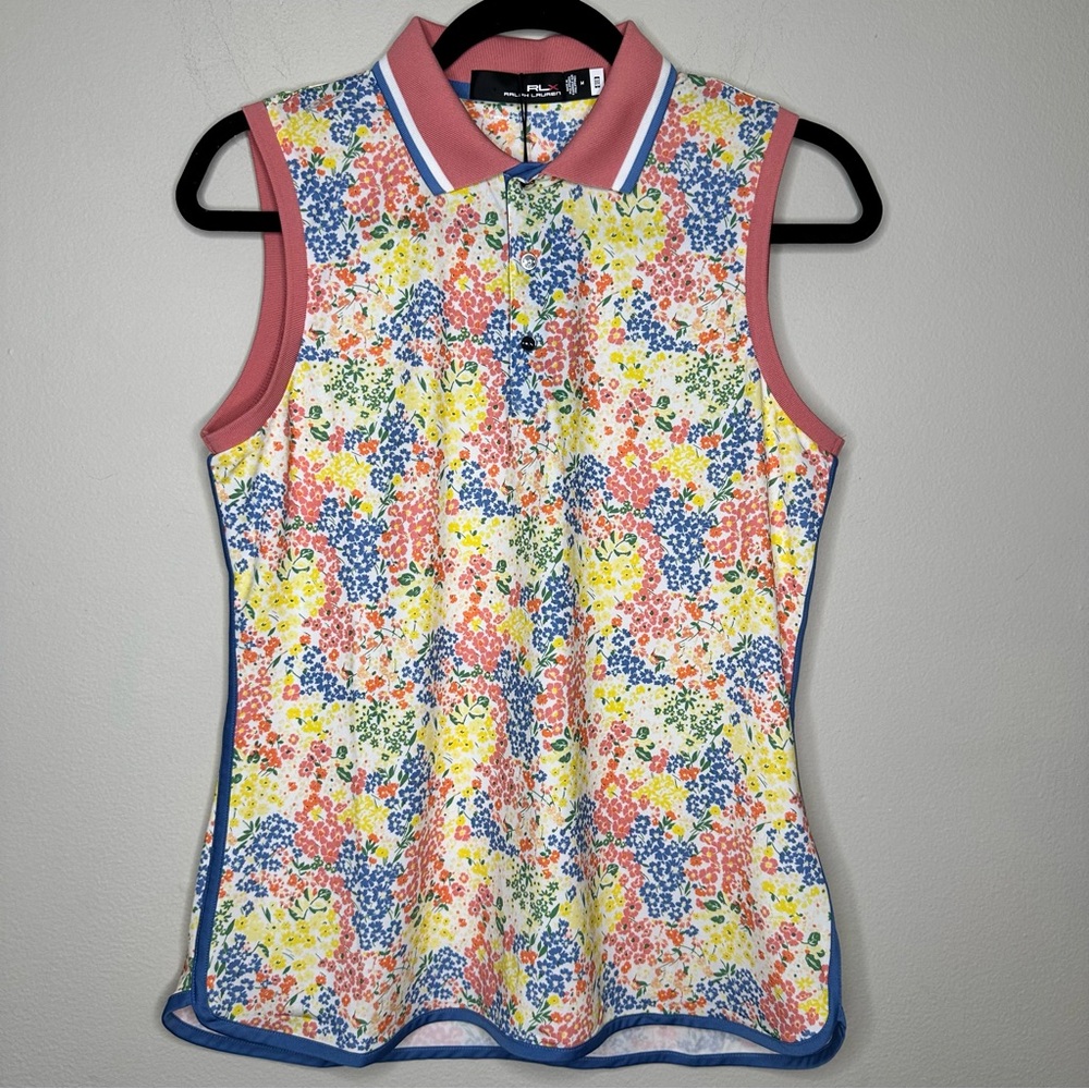 NWT Ralph Lauren Women’s RLX Sleeveless Golf Polo Floral Pink Blue Size M
